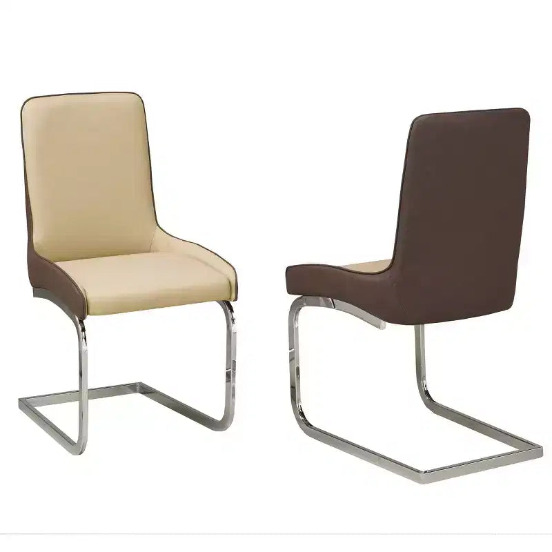 Set of 2 Contemporary Upholstered Dining Chairs – Two-Tone, Chrome Legs, Brown