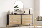 Cassettiera a 3 cassetti in Rattan – Nero e Rovere Chiaro, Contenitore per Camera da Letto Bohemien