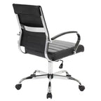 Sedia da ufficio Mid-Century Modern in pelle a coste – Girevole, inclinabile e con base cromata