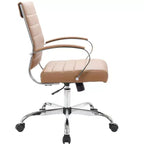 Sedia da ufficio Mid-Century Modern in pelle a coste – Girevole, inclinabile e con base cromata