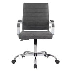 Sedia da ufficio Mid-Century Modern in pelle a coste – Girevole, inclinabile e con base cromata