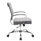 Sedia da ufficio Mid-Century Modern in pelle a coste – Girevole, inclinabile e con base cromata