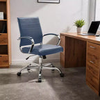 Sedia da ufficio Mid-Century Modern in pelle a coste – Girevole, inclinabile e con base cromata