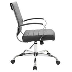 Sedia da ufficio Mid-Century Modern in pelle a coste – Girevole, inclinabile e con base cromata