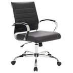 LeisureMod Benmar Ribbed Leather Office Chair - Mid-Century Modern Swivel & Tilt Executive Desk Chair - Chrome Base