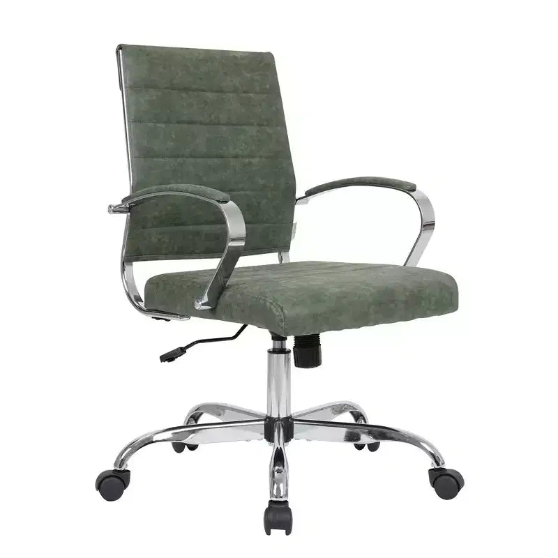 Sedia da ufficio Mid-Century Modern in pelle a coste – Girevole, inclinabile e con base cromata