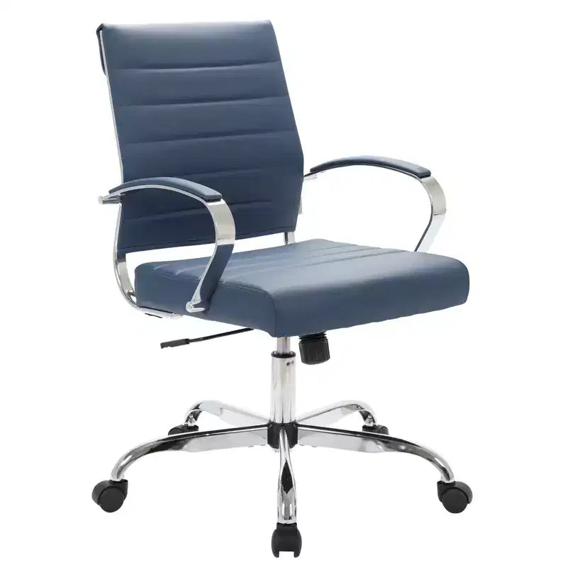 Sedia da ufficio Mid-Century Modern in pelle a coste – Girevole, inclinabile e con base cromata