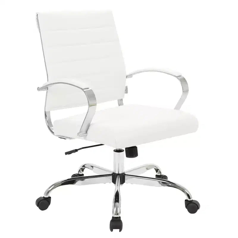 Sedia da ufficio Mid-Century Modern in pelle a coste – Girevole, inclinabile e con base cromata