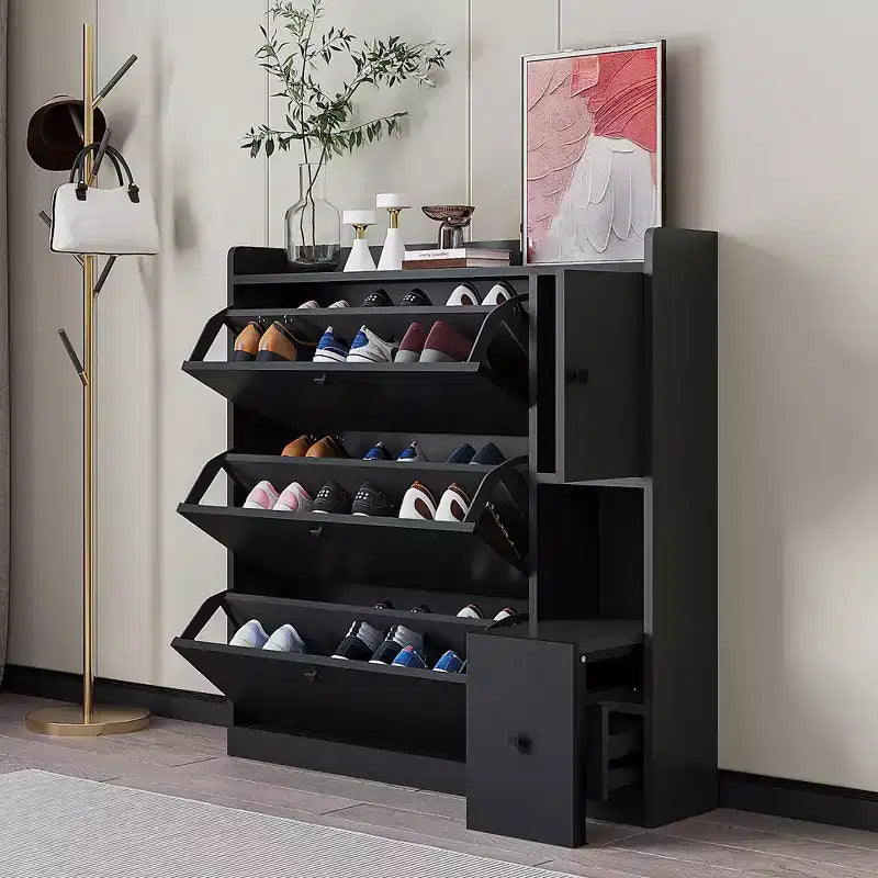 Shoe Cabinet with 3 Flip Drawers, Free Standing Shoe Organizer with Pull-down Seat, Hidden Shoe Storage Cabinet for Hallway Living Room