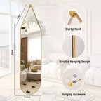 Specchio da parete a figura intera ovale a pillola 16x48" – Decorativo per bagno e ingresso, Nero/Oro