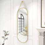 Specchio da parete a figura intera ovale a pillola 16x48" – Decorativo per bagno e ingresso, Nero/Oro