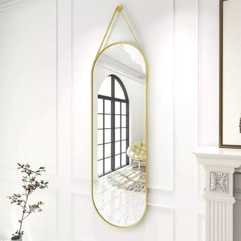HOMLUX 16x48 Oval Pill Full Length Mirror Decorative Wall Hanging Mirror Bathroom Entryway,Black/Gold