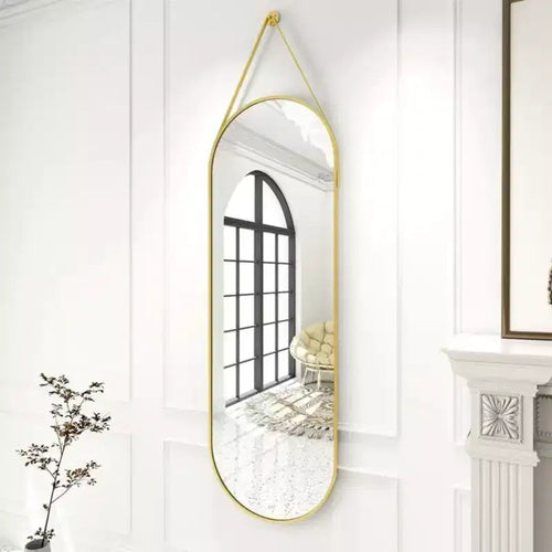 Specchio da parete a figura intera ovale a pillola 16x48" – Decorativo per bagno e ingresso, Nero/Oro