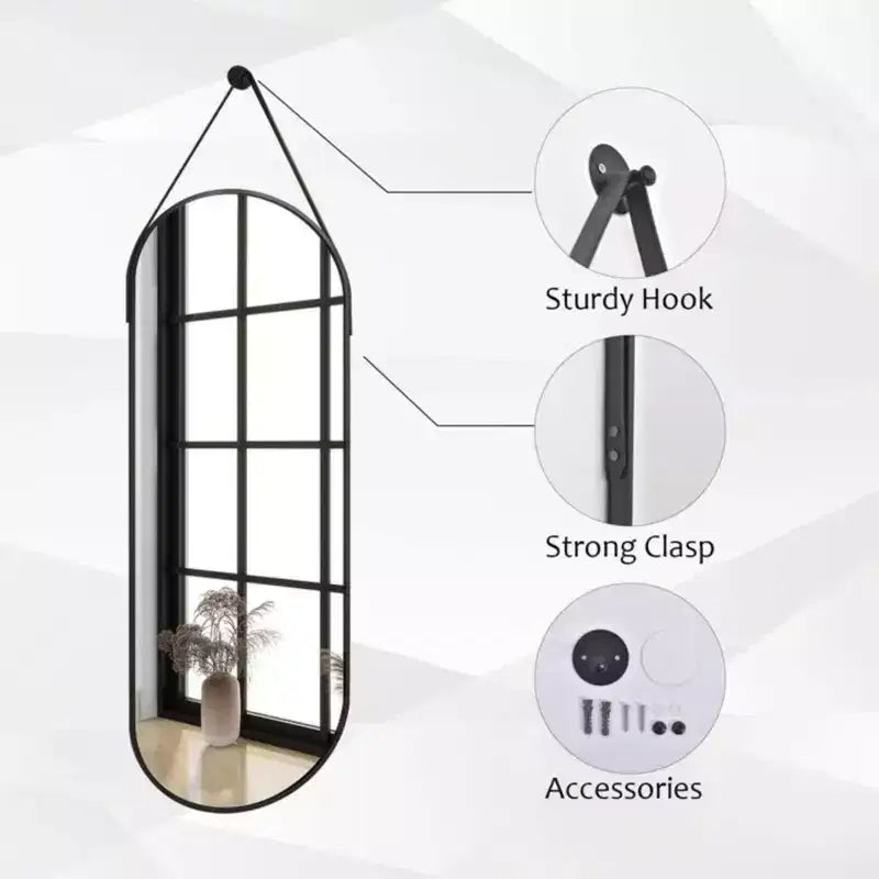 HOMLUX 16x48 Oval Pill Full Length Mirror Decorative Wall Hanging Mirror Bathroom Entryway,Black/Gold