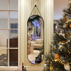 HOMLUX 16x48 Oval Pill Full Length Mirror Decorative Wall Hanging Mirror Bathroom Entryway,Black/Gold