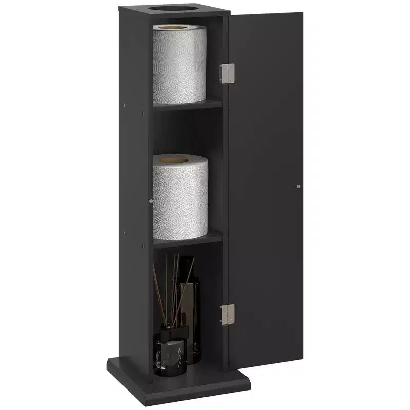 HOMCOM Toilet Paper Cabinet, Small Bathroom Corner Floor Cabinet with Doors and Shelves, Thin Storage Bathroom Organizer for Paper Shampoo