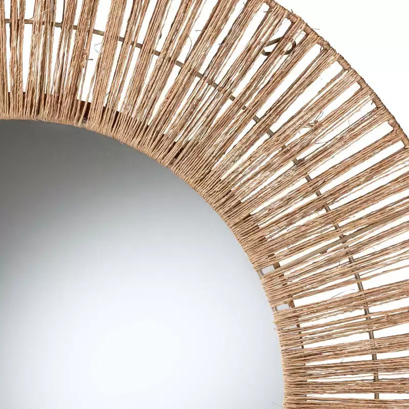 bali & pari Leala Modern Bohemian Metal and Natural Brown Seagrass Accent Wall Mirror