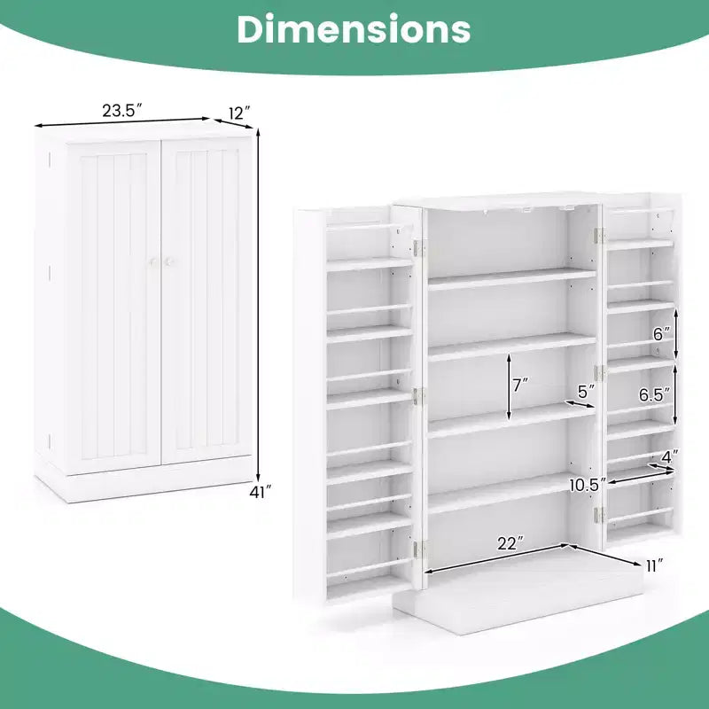Costway 41 Farmhouse Kitchen Pantry Storage Cabinet withDoors Adjustable Shelves Gray/White