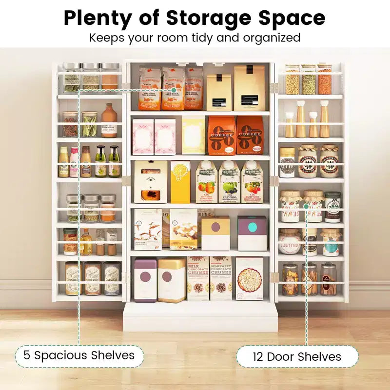 Costway 41 Farmhouse Kitchen Pantry Storage Cabinet withDoors Adjustable Shelves Gray/White