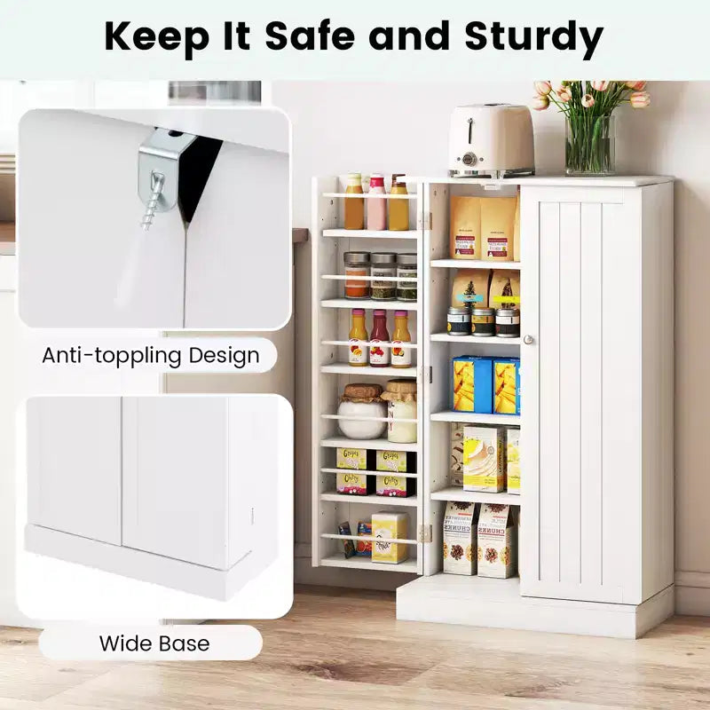 Costway 41 Farmhouse Kitchen Pantry Storage Cabinet withDoors Adjustable Shelves Gray/White