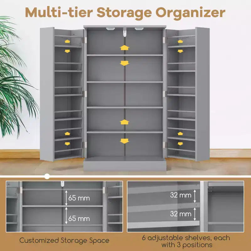 Costway 41 Farmhouse Kitchen Pantry Storage Cabinet withDoors Adjustable Shelves Gray/White