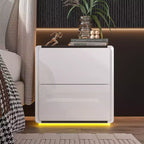 Comodino moderno con luce LED e 2 cassetti – Tavolino da notte bianco