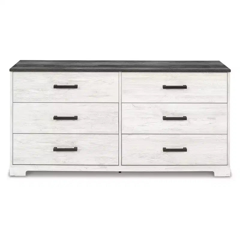 Signature Design by Ashley Shawburn Six Drawer Dresser, Two-Tone Whitewash and Rustic Gray, Modern Farmhouse
