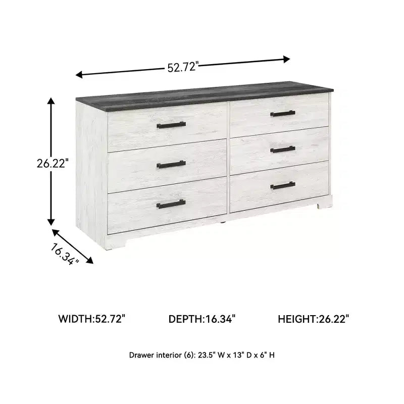 Signature Design by Ashley Shawburn Six Drawer Dresser, Two-Tone Whitewash and Rustic Gray, Modern Farmhouse