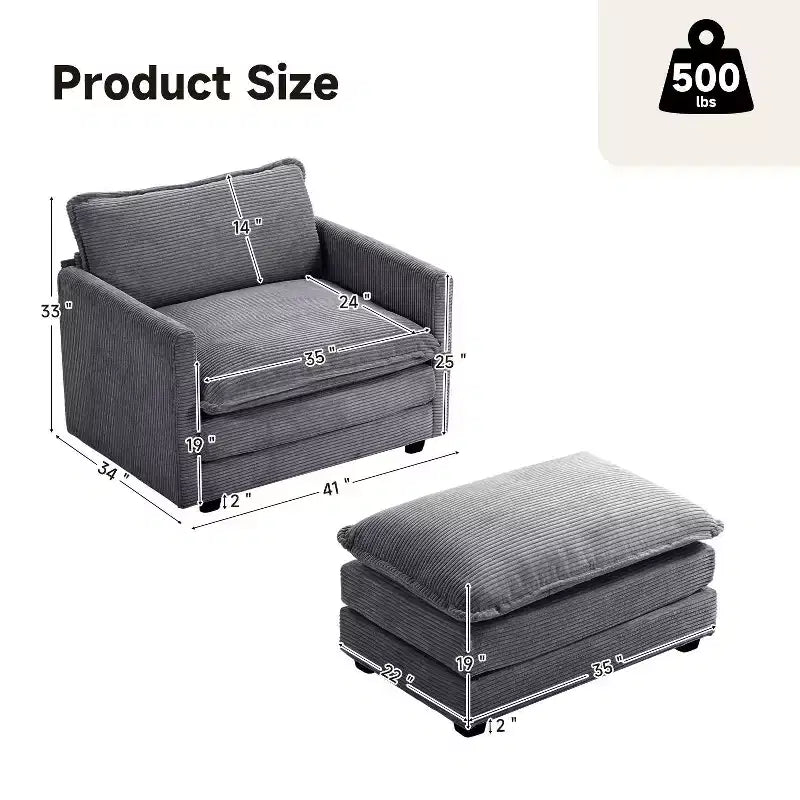 Hyleory Modern Corduroy Fabric Upholstered Accent Chair with Ottoman in