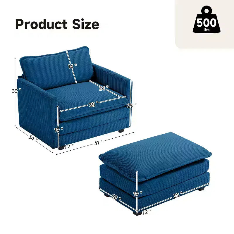 Hyleory Modern Corduroy Fabric Upholstered Accent Chair with Ottoman in