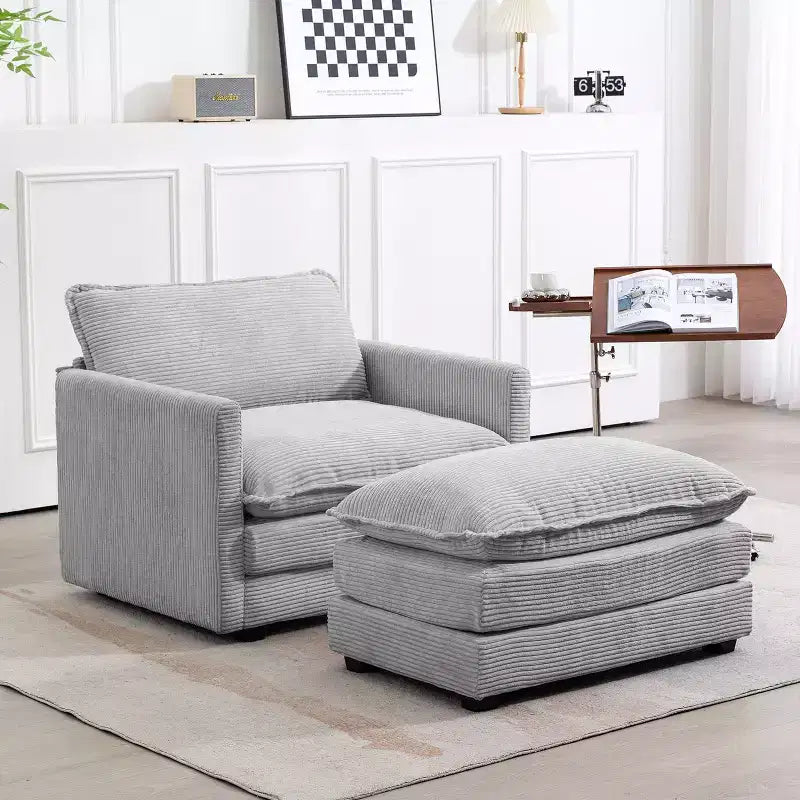 Hyleory Modern Corduroy Fabric Upholstered Accent Chair with Ottoman in