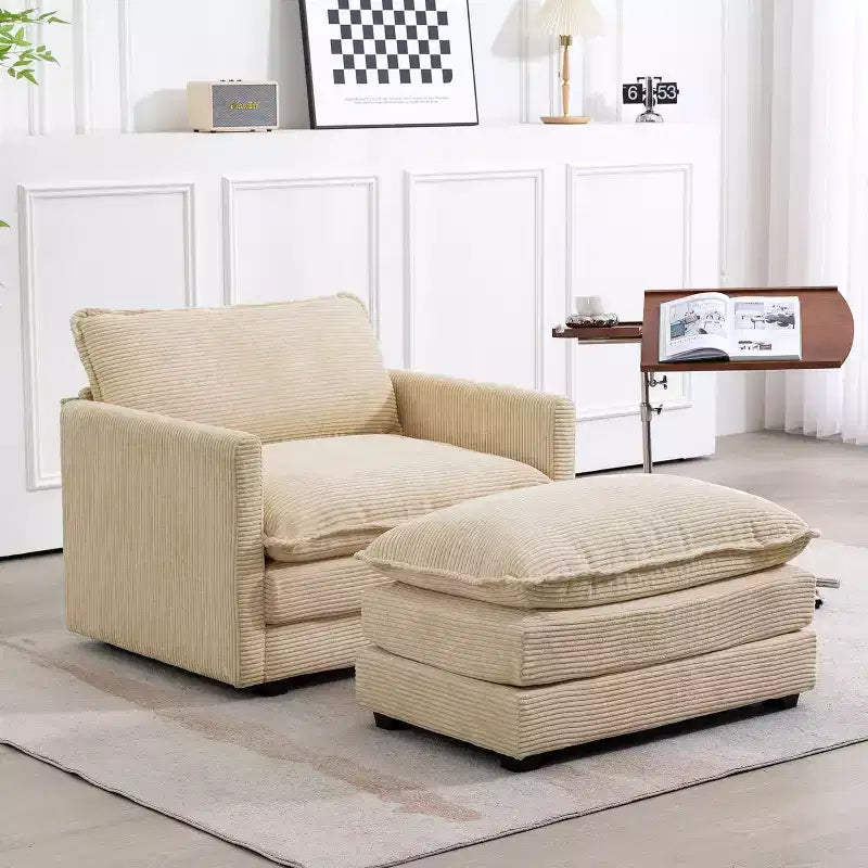 Hyleory Modern Corduroy Fabric Upholstered Accent Chair with Ottoman in