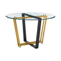 Round Glass Dining Table with Brushed Stainless Steel & Iron Base