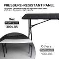 6 Foot Portable Folding Table HDPE Plastic Indoor Outdoor Fold-in-Half Black Seats 8 to 10