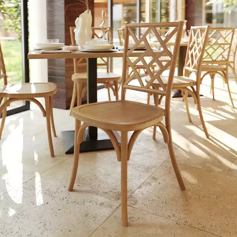 Flash Furniture Brooklyn Commercial Grade Solid Wood Stackable Dining Chair with Intricate Back Detail