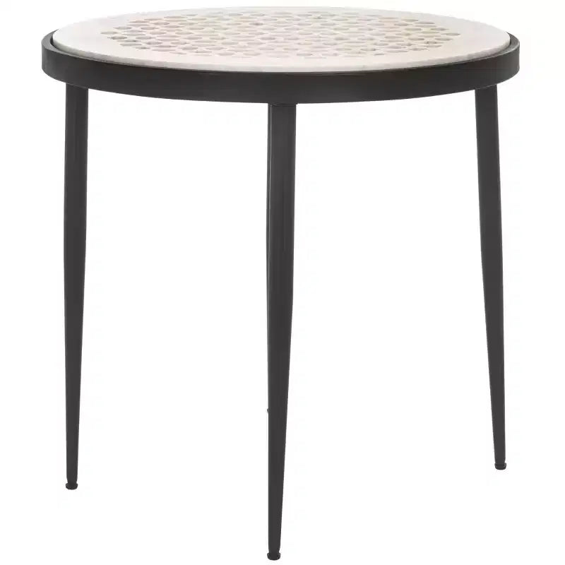Elly Marble Cnc Side Table - ACC3712A - White Marble/Black - Safavieh