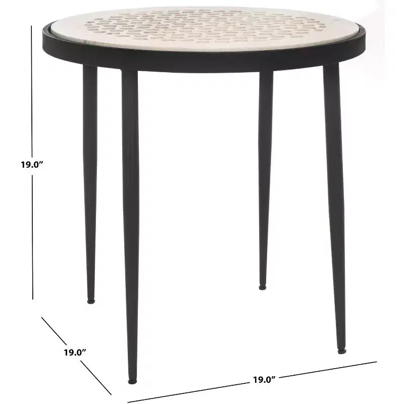 Elly Marble Cnc Side Table - ACC3712A - White Marble/Black - Safavieh