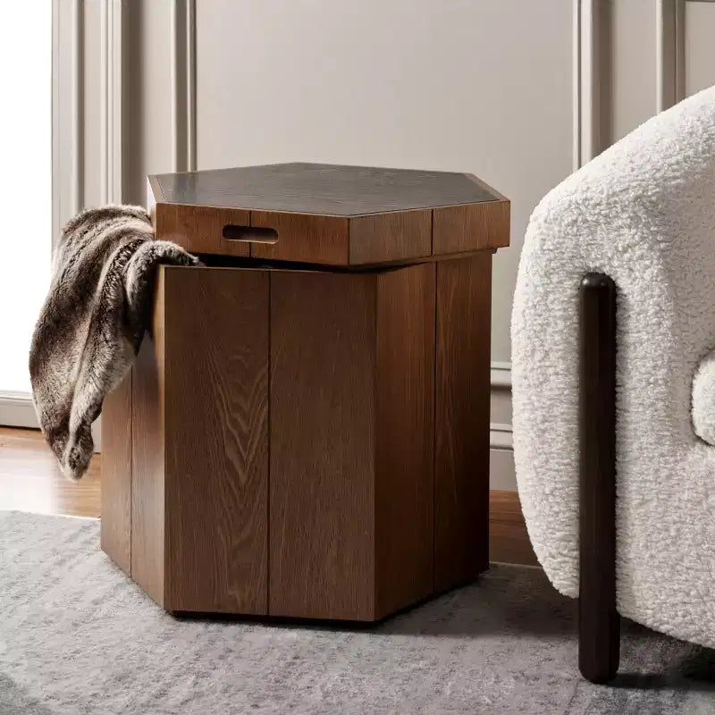 Hexagon Tray Top Accent Table with Storage – Modern Side Table