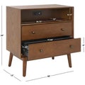 2-Drawer 1-Shelf Chest with USB Charging – Medium Oak & Antique Gold