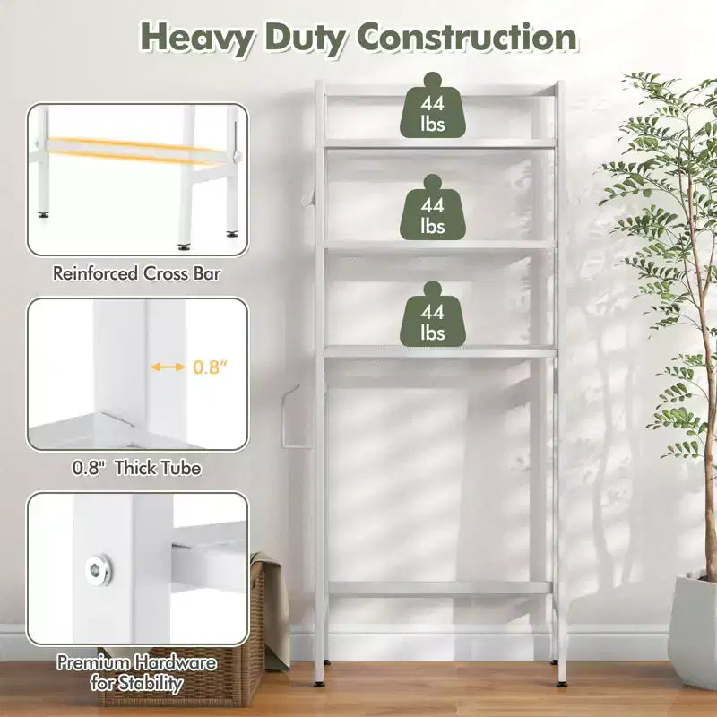 Costway Over The Toilet Storage Shelf 3-Tier Free Standing Above Toilet Rack Stand 2 Side HooksWhite/Black