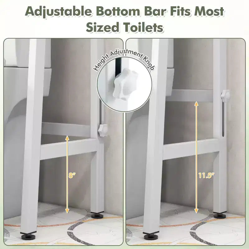 Costway Over The Toilet Storage Shelf 3-Tier Free Standing Above Toilet Rack Stand 2 Side HooksWhite/Black