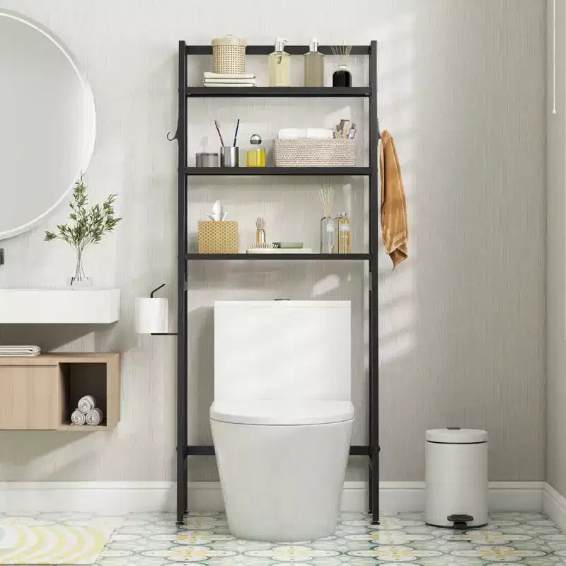 Costway Over The Toilet Storage Shelf 3-Tier Free Standing Above Toilet Rack Stand 2 Side HooksWhite/Black