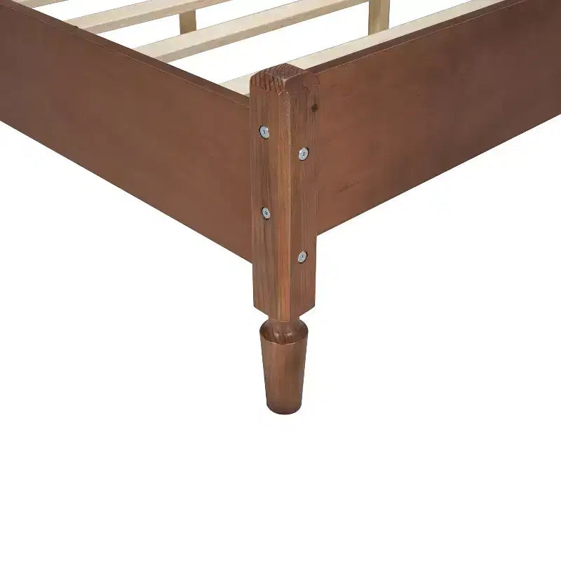 Queen/Full Size Wooden Platform Bed with Natural Rattan Headboard, Vintage Bed Frame with Wooden Slat Support 4B - ModernLuxe
