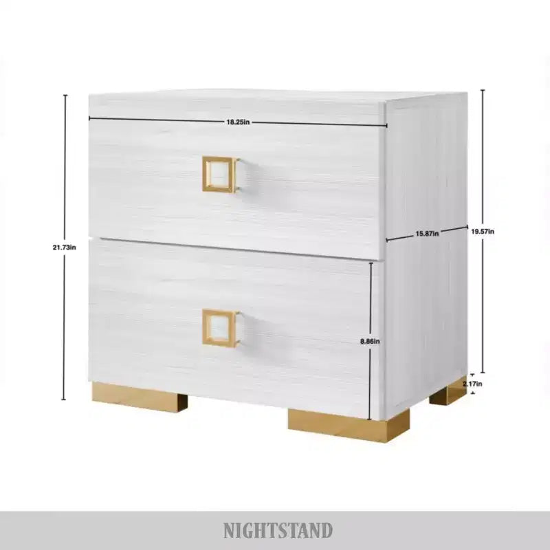 Set of 2 Modern Nightstands with Drawer – Gold Legs, White or Black