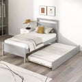 Twin Size Platform Bed with Pull-Out Trundle, Headboard & Footboard – Gray/White
