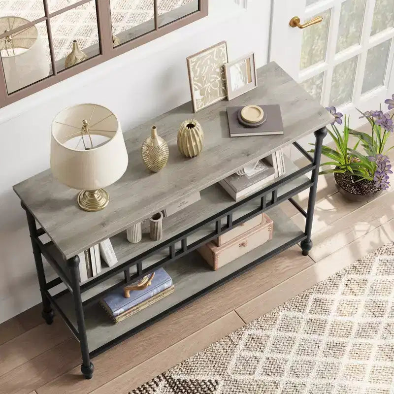 Garvee Console Table, 3-Tier Sofa Tables Narrow Entryway Table with Storage, 43 Behind Couch Table Industrial Hallway Table, Rustic Gray