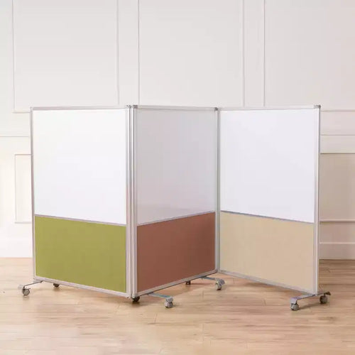 3-Panel Mobile Dry-Erase & Flannel Split Room Divider – School & Office