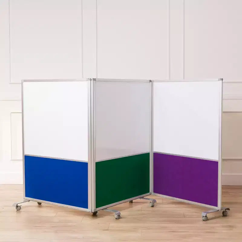 ECR4Kids Mobile Dry-Erase and Flannel Split Room Divider, 3-Panel, School Supplies