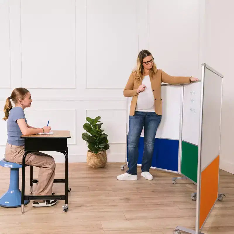 ECR4Kids Mobile Dry-Erase and Flannel Split Room Divider, 3-Panel, School Supplies