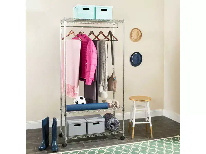 3-Tier Chrome Garment Rack – Freestanding Clothes Organizer